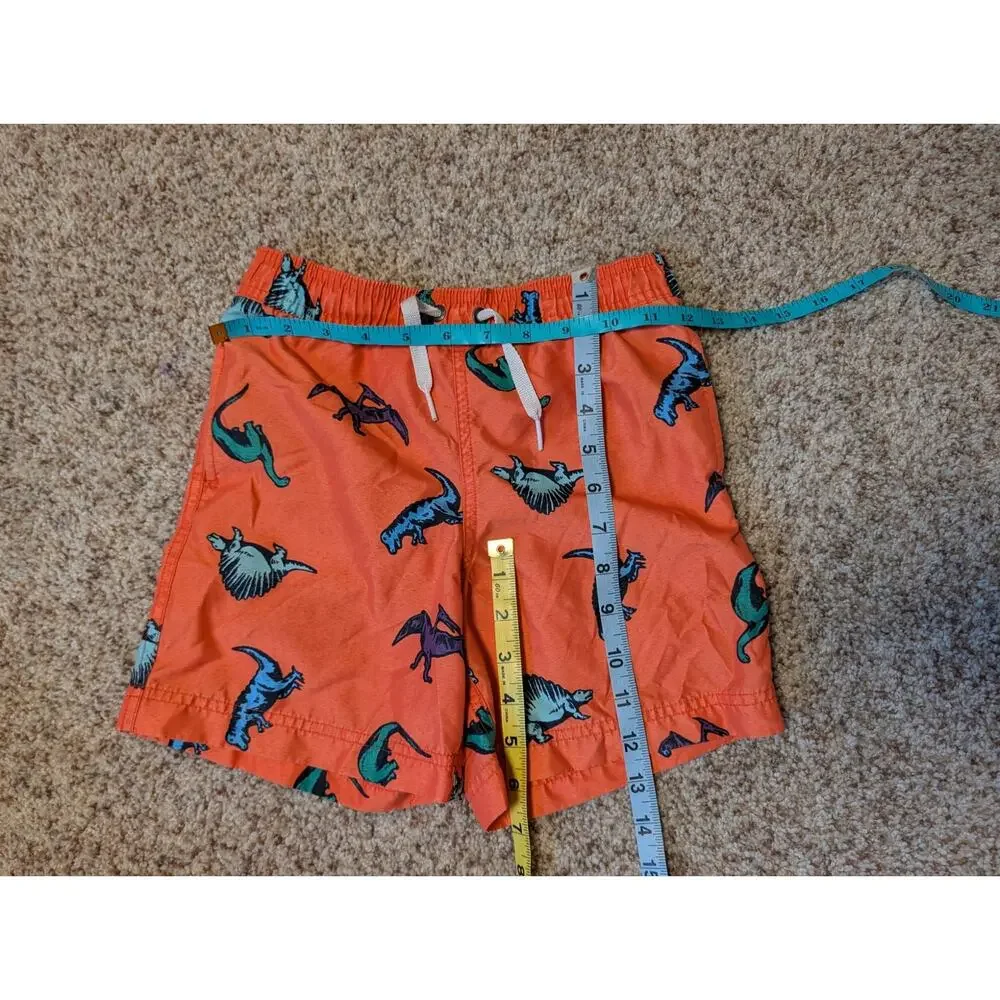 Hanna Andersson Boys Orange Dinosaur Print Swim Trunks Mesh Lined Shorts Size 5
